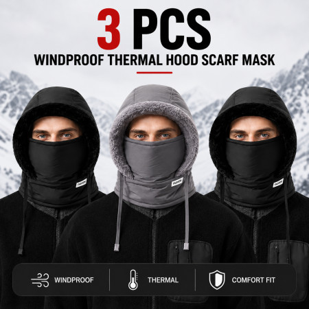 3Pcs  - [ASH/Black ] Winter Thick Warm Hat with Earflaps